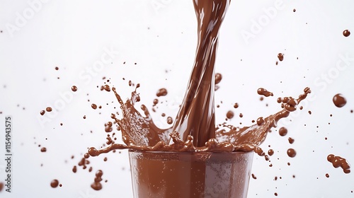 Pouring chocolate milk from a bottle into a glass photo