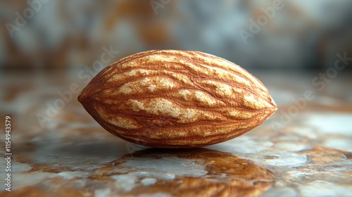 Single Almond on Textured Neutral Background with Soft Lighting and Subtle Shadow Play