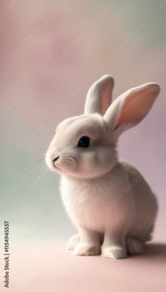 Healthy Lovely bunny easter fluffy white rabbit, cute baby rabbit against soft pastel background. Copy space for text. Symbol of easter festival animal Healthy Lovely bunny easter fluffy white rabbit, cute baby rabbit against soft pastel background. Copy space for text. Symbol of easter festival animal