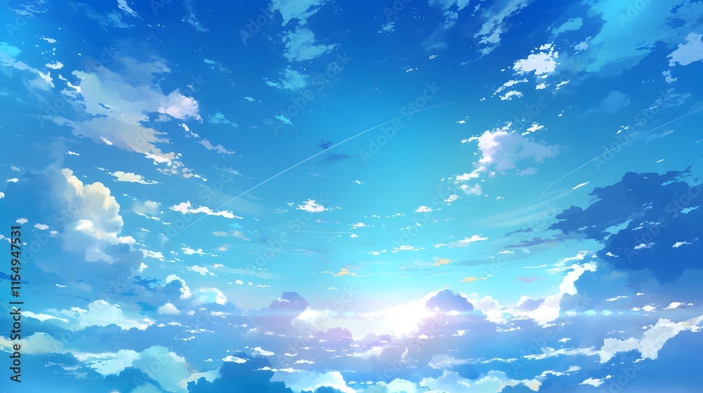 Sky view anime background, beautiful sky scene