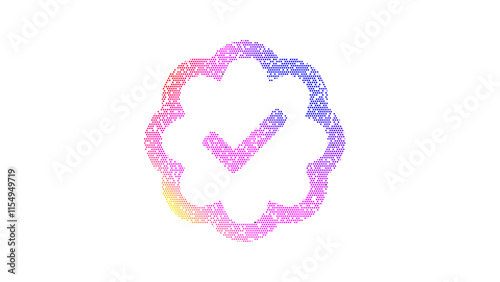 Icon badge check is made up of LED square shapes. There are bright diodes and there are black dead diodes
