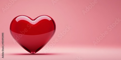 A red heart shape is positioned prominently against a pink background, featuring an area that remains empty and free of any distractions, highlighting the hearts vivid color. photo