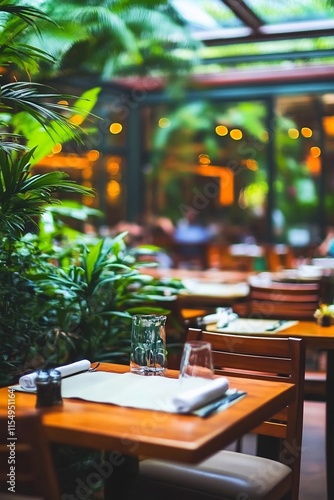 Wallpaper Mural Cozy Outdoor Cafe Terrace with Lush Tropical Greenery and Warm Lighting Torontodigital.ca