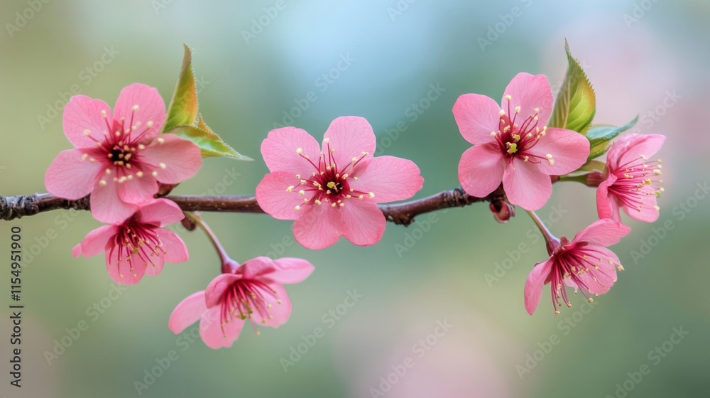Obraz premium Delicate Pink Blossoms Gracefully Adorn Branch