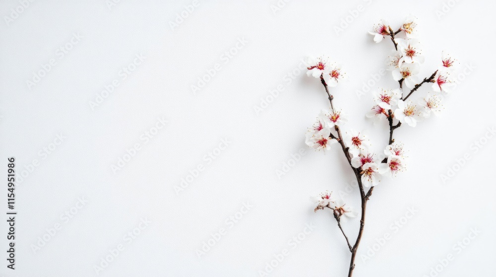 Delicate Branch of White Blossoms on White Background Delicate Branch of White Blossoms on White Background