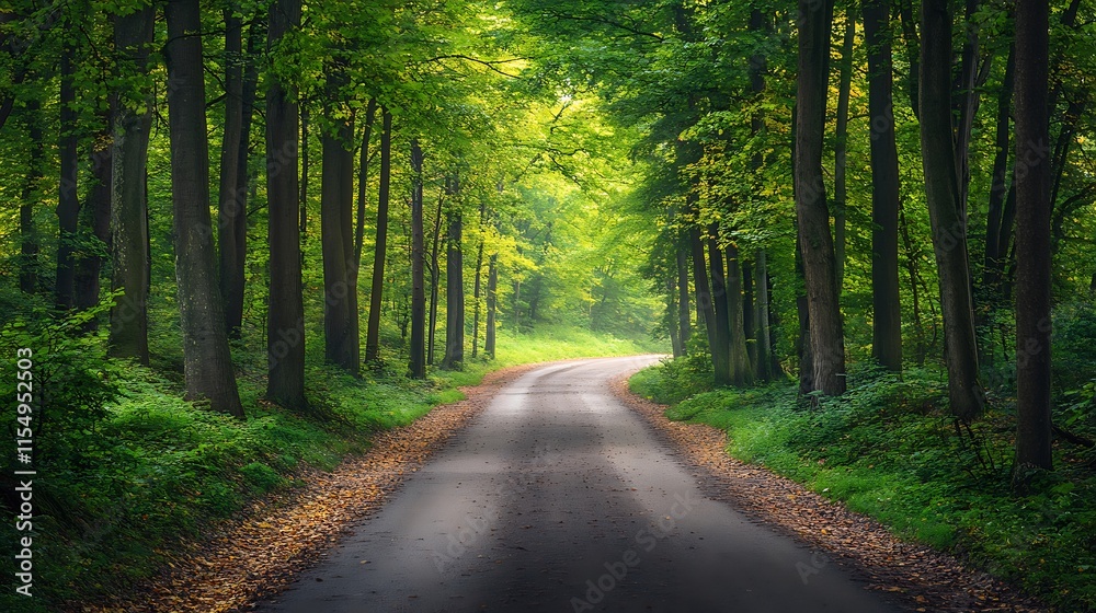 Naklejka premium Forest Road, Pathway to Adventure. Concept of Nature, Tranquility, and Exploration.