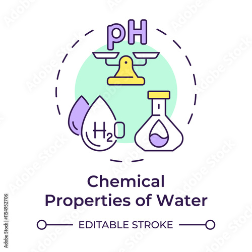 Chemical properties of water multi color concept icon. Determine liquid suitability for usage. Quality control. Round shape line illustration. Abstract idea. Graphic design. Easy to use in article