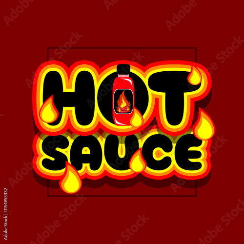 National Hot Sauce Day to celebrate on January 22nd. Bold text and a bottle of very hot chili sauce with flames on dark maroon background. Food event banner.