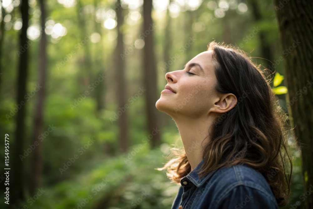portrait of a woman in the forest. profile of a relaxed woman breathing fresh air portrait of a woman in the forest. profile of a relaxed woman breathing fresh air