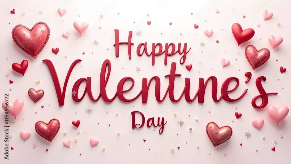 Happy Valentine's Day 3D Text with Hearts. Romantic and Festive Design. Happy Valentine's Day 3D Text with Hearts. Romantic and Festive Design.