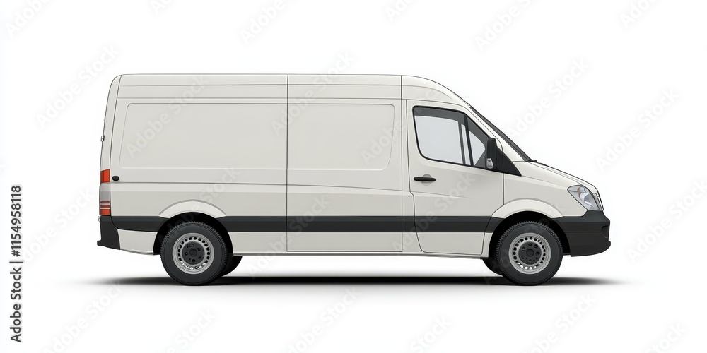 Side view of a modern panel van displayed in isolation on a white background. This panel van showcases a sleek design, perfect for showcasing a blank delivery vehicle. Side view of a modern panel van displayed in isolation on a white background. This panel van showcases a sleek design, perfect for showcasing a blank delivery vehicle.