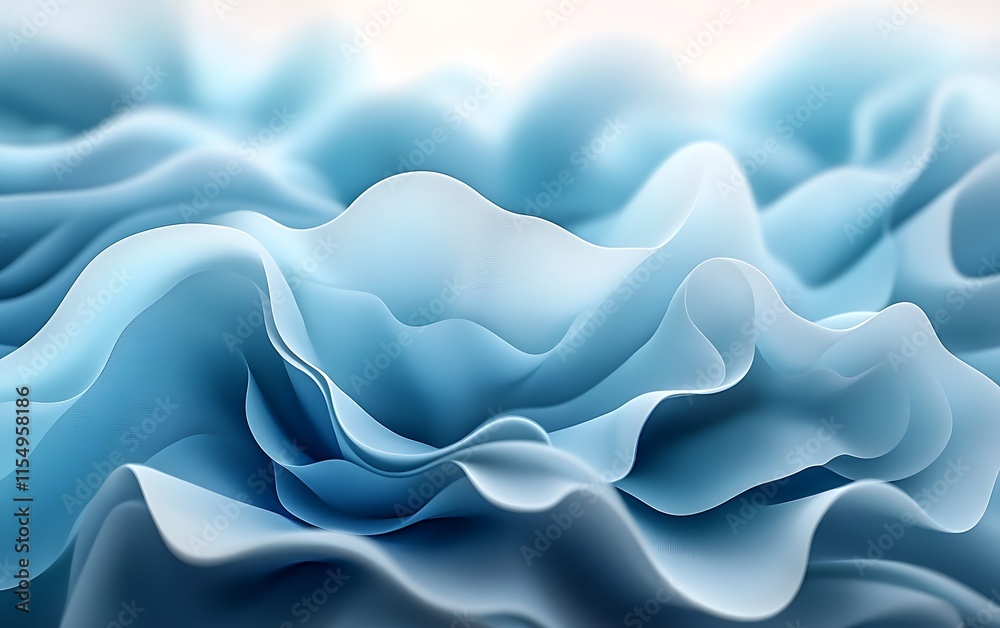 Obraz premium Abstract blue waves, flowing fabric texture, soft light, elegant curves, 3D rendering.