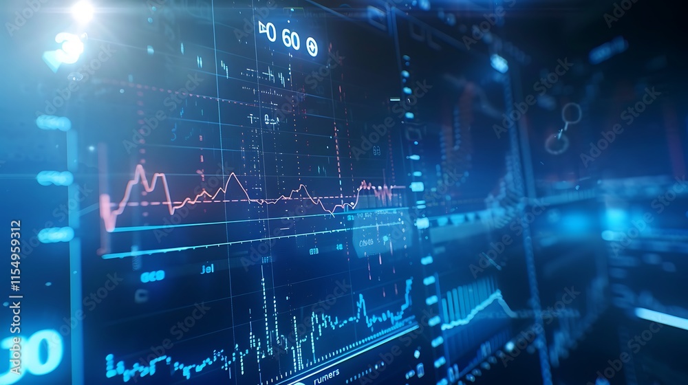 Futuristic Financial Data Visualization: Dynamic Stock Market Charts and Graphs on a Digital Screen Futuristic Financial Data Visualization: Dynamic Stock Market Charts and Graphs on a Digital Screen