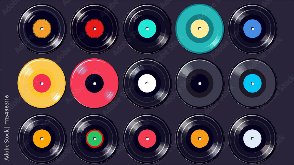 Flat Vector Vinyl Record Icon Set Illustration Flat Vector Vinyl Record Icon Set Illustration