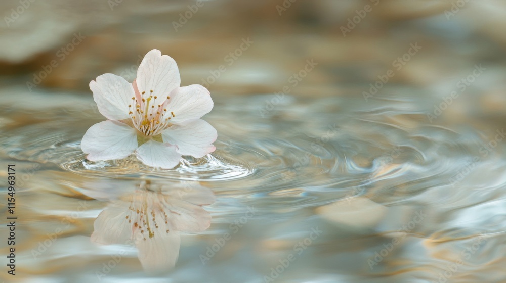 Delicate Blossom Floating Serenely On Water Surface Delicate Blossom Floating Serenely On Water Surface