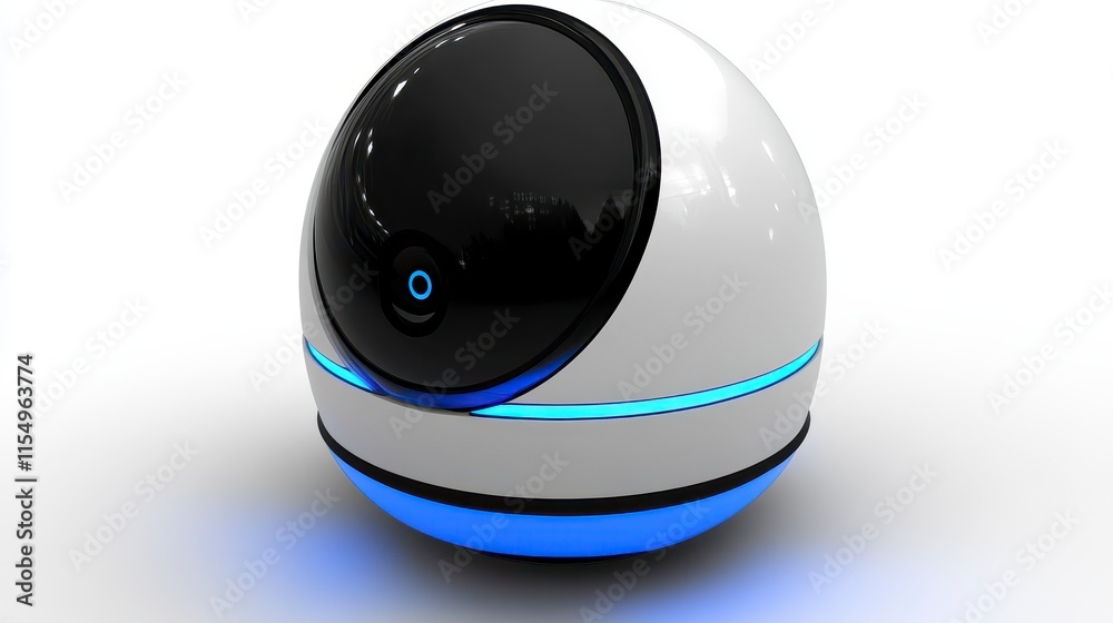 Futuristic sphere robot with blue light, isolated on white. Futuristic sphere robot with blue light, isolated on white.