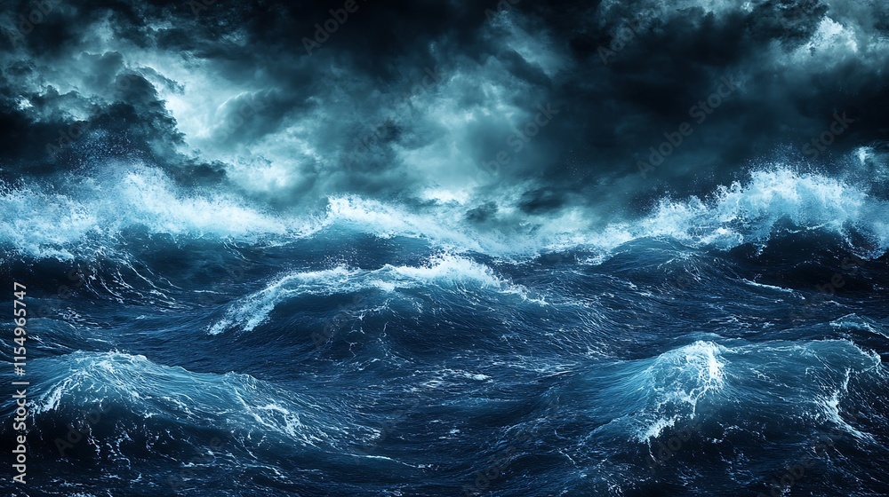 Obraz premium Stormy Ocean Waves and Dark Clouds. Concept of Nature's Power and Danger.