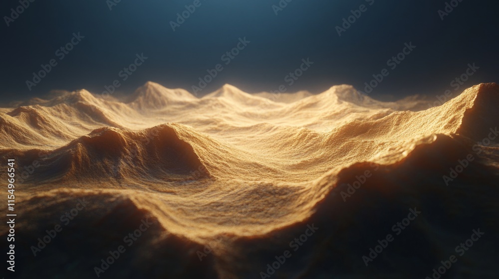 Naklejka premium Golden, textured landscape with rolling hills and soft lighting.