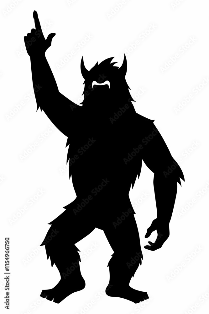 Fototapeta premium Bigfoot Silhouette with Rock On Gesture – Cool Sasquatch Vector Design.