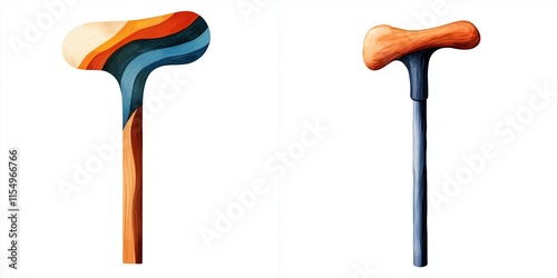 aging population future concept. Two artistic walking canes with different designs and colors. photo