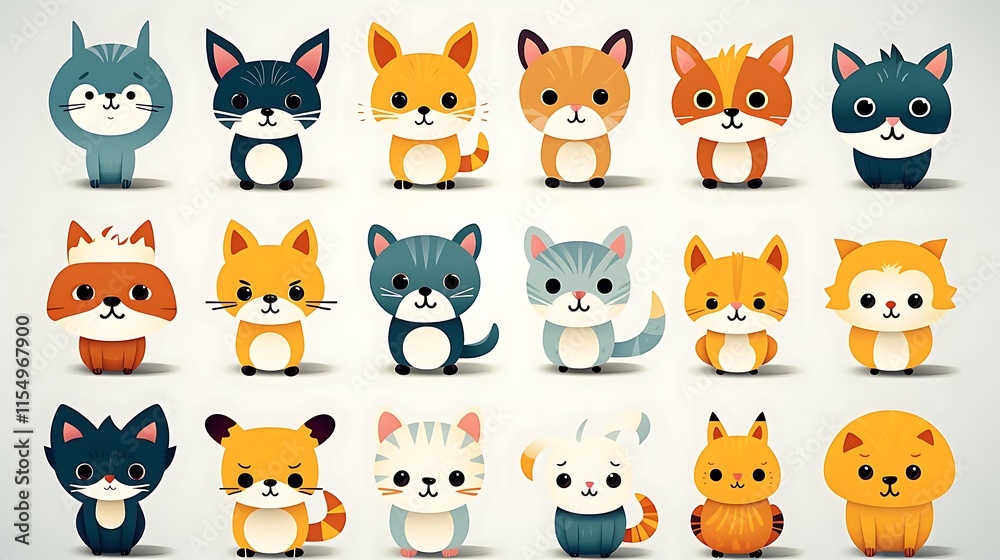 Collection of cute cartoon cats and kittens in various colors and poses. Collection of cute cartoon cats and kittens in various colors and poses.