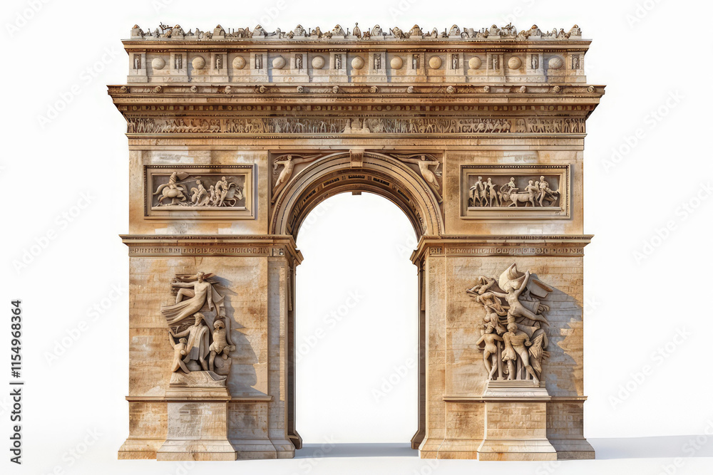 Obraz premium A grand archway featuring intricate sculptures and reliefs, symbolizing victory and honor. isolated on white background