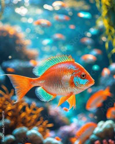 Vibrant Orange Fish Underwater in Colorful Marine Ecosystem photo