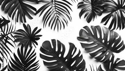 Wallpaper Mural Monochrome tropical leaves arranged on white background. Torontodigital.ca