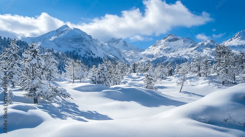 Snowy Mountain Landscape, Winter Wonderland, Majestic Peaks Snowy Mountain Landscape, Winter Wonderland, Majestic Peaks