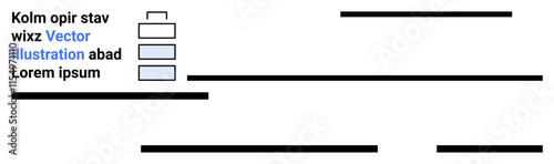 Three stacked checkboxes, horizontal bars, and placeholder text Kolm opir stav and more. Ideal for data visualization, reports, presentations, manuals, tutorials, educational materials, infographics