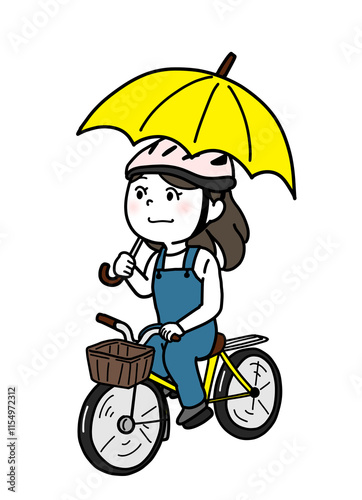 傘をさして自転車に乗る人（人物のみ・肌色白）