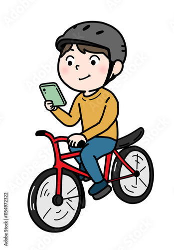 自転車でスマホを見る人（カラー）