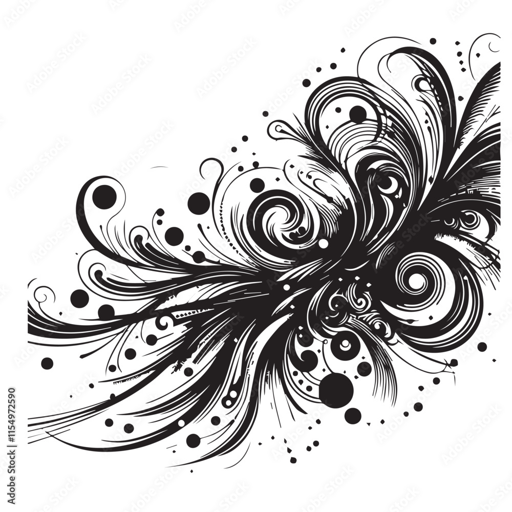 Abstract swirling lines and dots black color only vector illustration black color silhouette white background Abstract swirling lines and dots black color only vector illustration black color silhouette white background