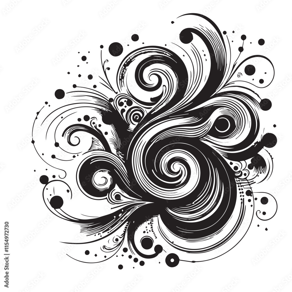 Abstract swirling lines and dots black color only vector illustration black color silhouette white background Abstract swirling lines and dots black color only vector illustration black color silhouette white background