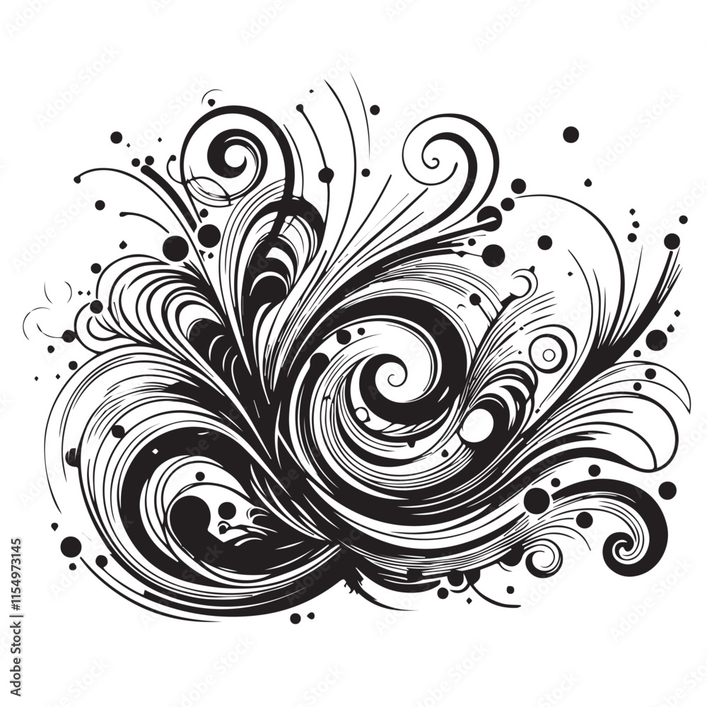 Abstract swirling lines and dots black color only vector illustration black color silhouette white background Abstract swirling lines and dots black color only vector illustration black color silhouette white background