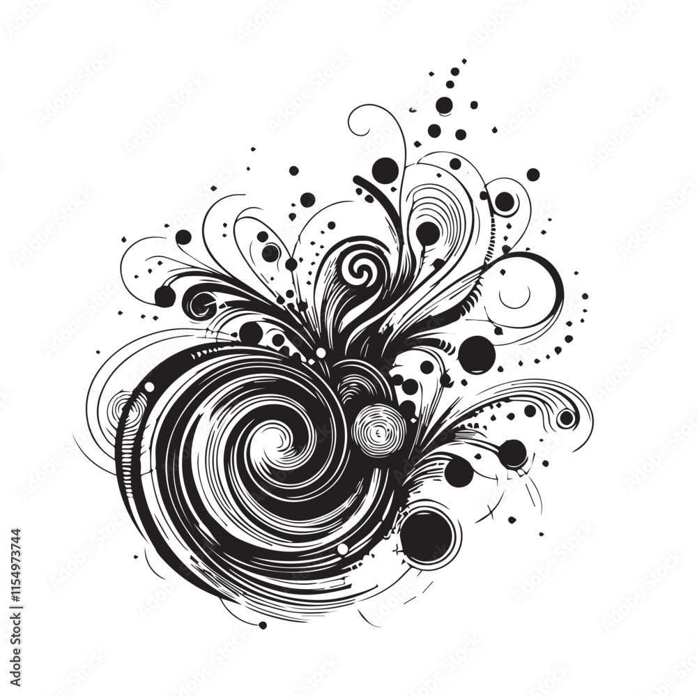 Abstract swirling lines and dots black color only vector illustration black color silhouette white background Abstract swirling lines and dots black color only vector illustration black color silhouette white background