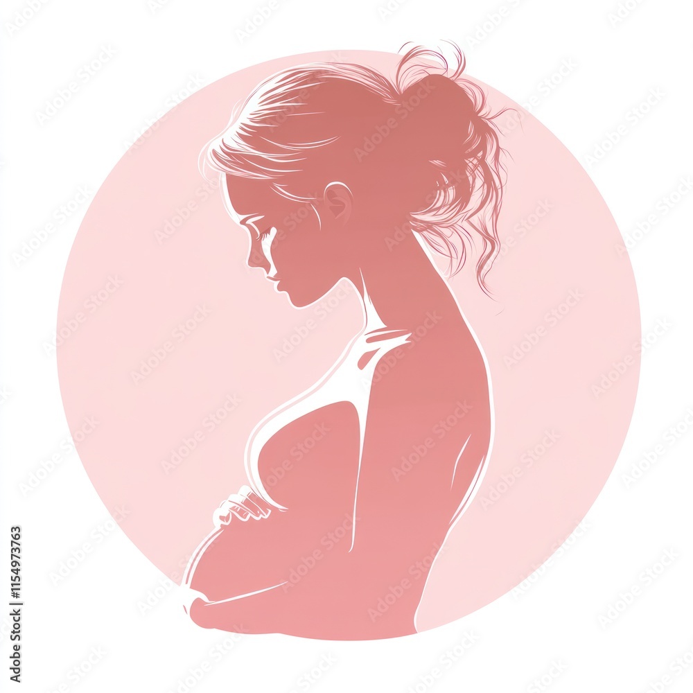 Pregnant woman silhouette in pink circle. Pregnant woman silhouette in pink circle.
