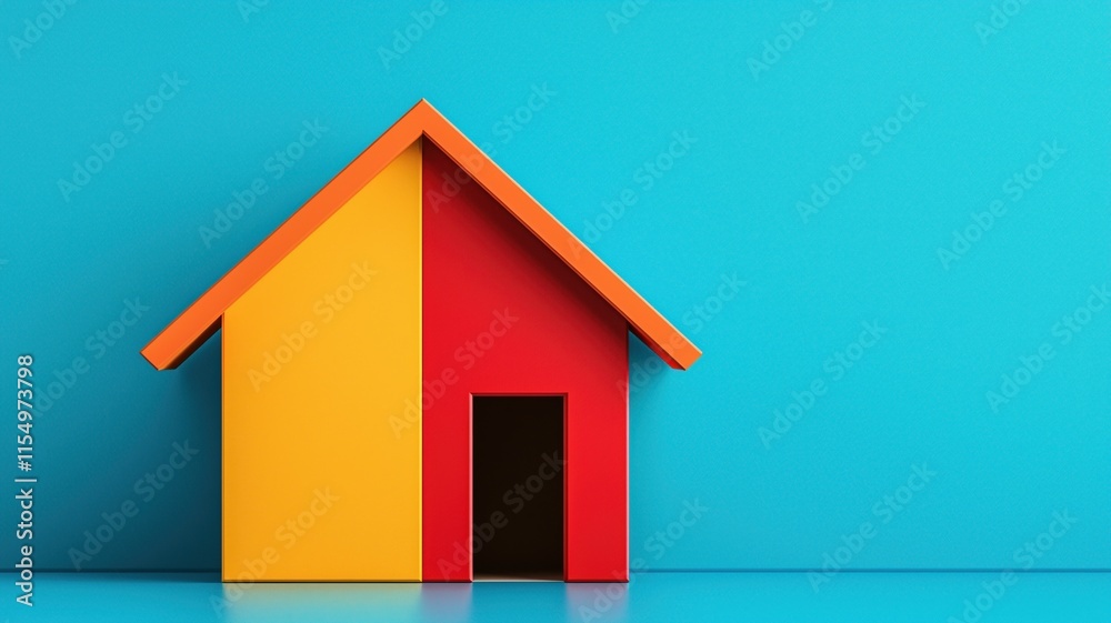 Fototapeta premium housing crisis demand concept. Colorful house model against a bright blue background.