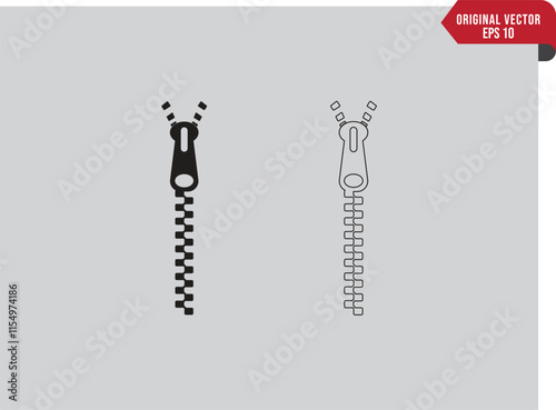 Zipper vector and metal zipper on a  white background  for bags, clothes