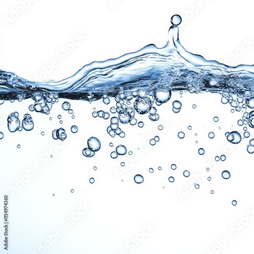 Water splash with bubbles on white background.