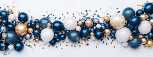Festive blue, gold, white balloons & confetti. (1)