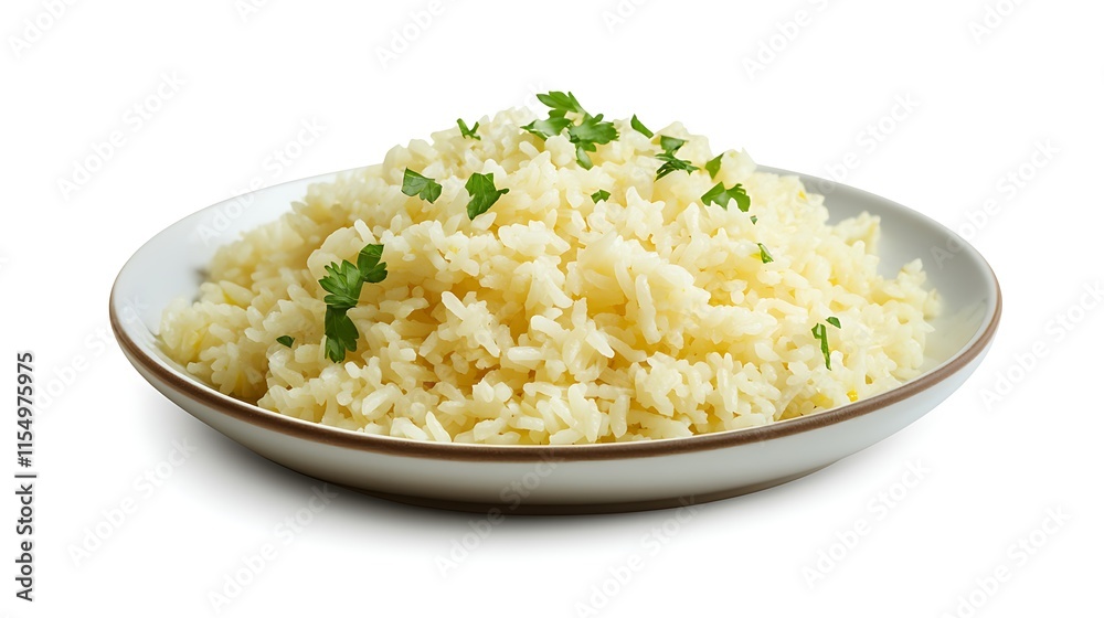 Plate of delicious lemon rice with white background Plate of delicious lemon rice with white background