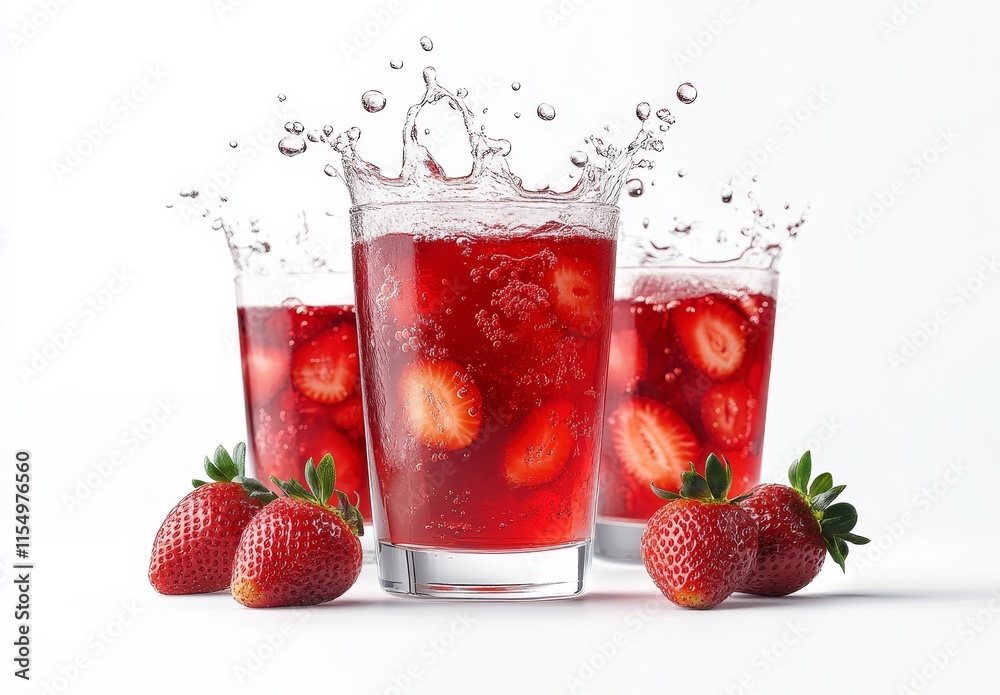 Refreshing strawberry juice splash in glasses. Refreshing strawberry juice splash in glasses.