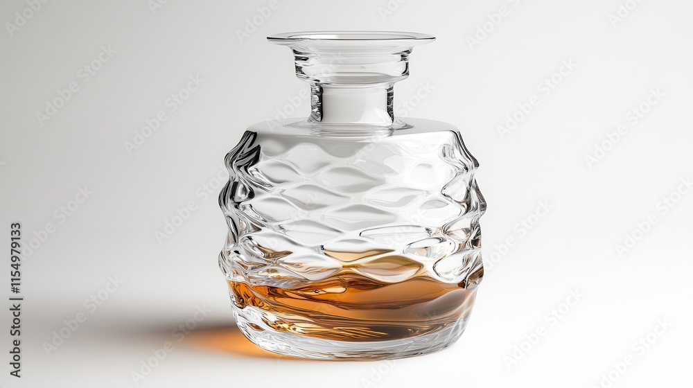 Elegant glass decanter with amber liquid studio setting product minimalist