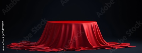 Red cloth draped over a round table on a dark background.