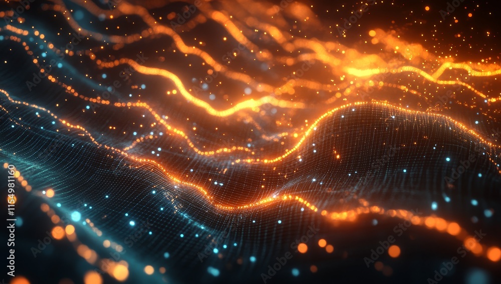 Abstract orange and blue glowing wave particles. Abstract orange and blue glowing wave particles.