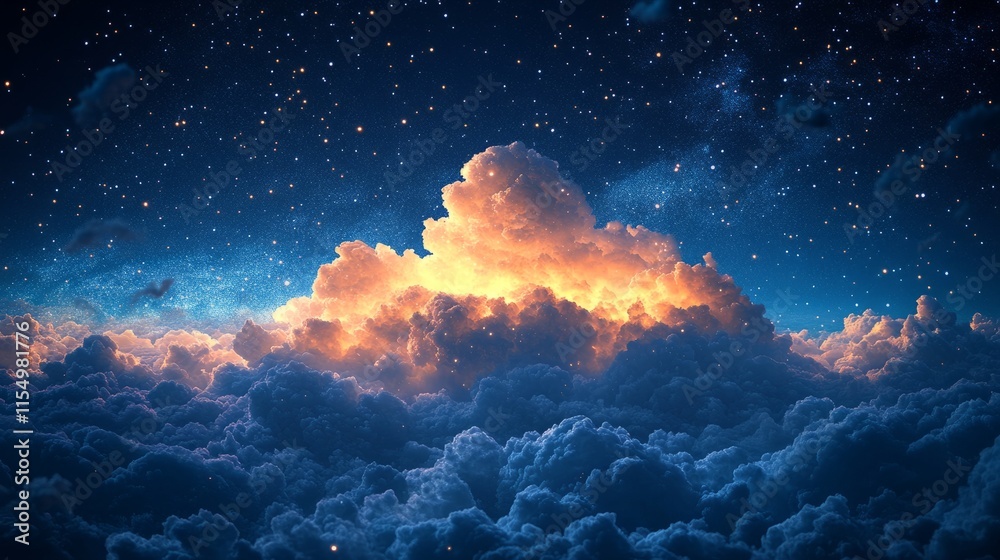 Fototapeta premium A glowing cloud podium against a starry night sky