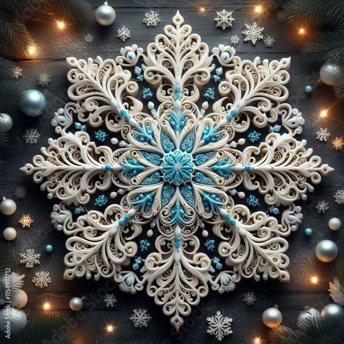 42 Winter Snowflake White and blue decorations with snowflake pa