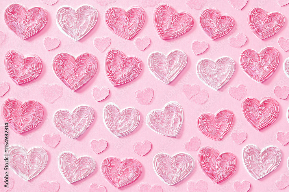The design features a pattern of pink and white hearts on pink The design features a pattern of pink and white hearts on pink
