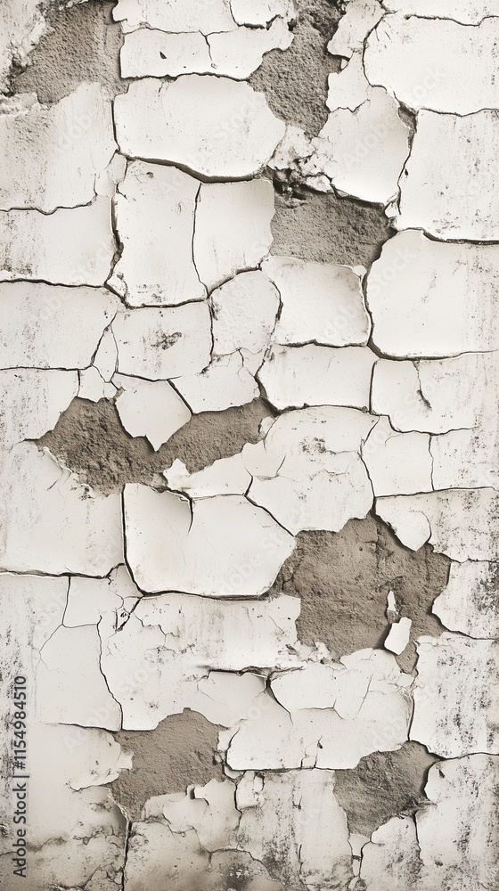 Obraz premium Flaking plaster on concrete wall with deep cracks.